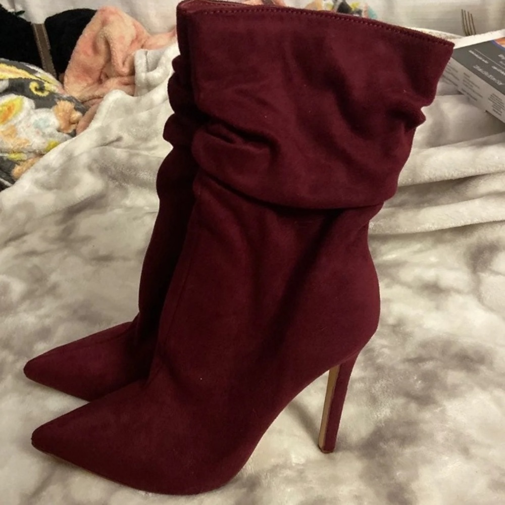 Womens burgundy heeled boots